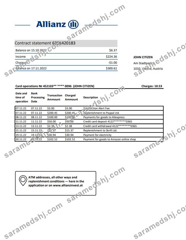 Austria Allianz Investment Bank bank statement